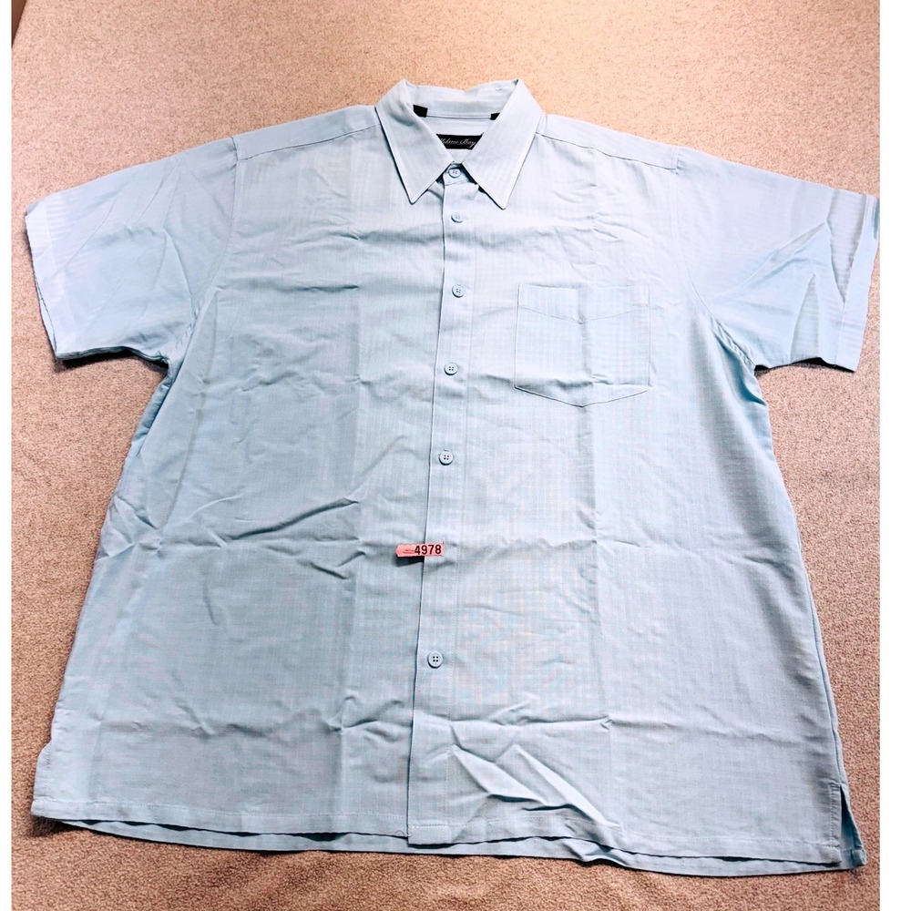 Milano Bay Button Down Mens XL Light Blue Textured Short Sleeve Casual Shirt